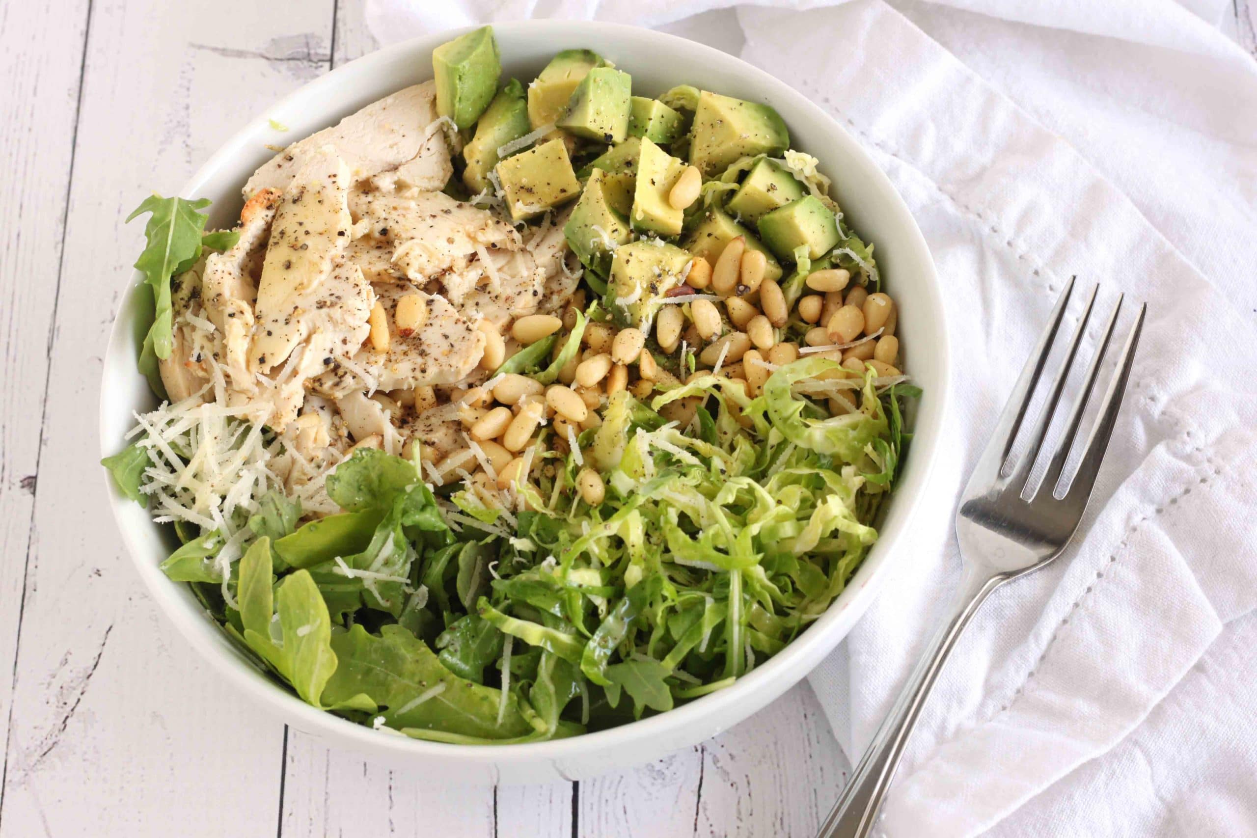 Rocket Chicken Brussels Sprout Salad by @jesselwellness #rocketsalad