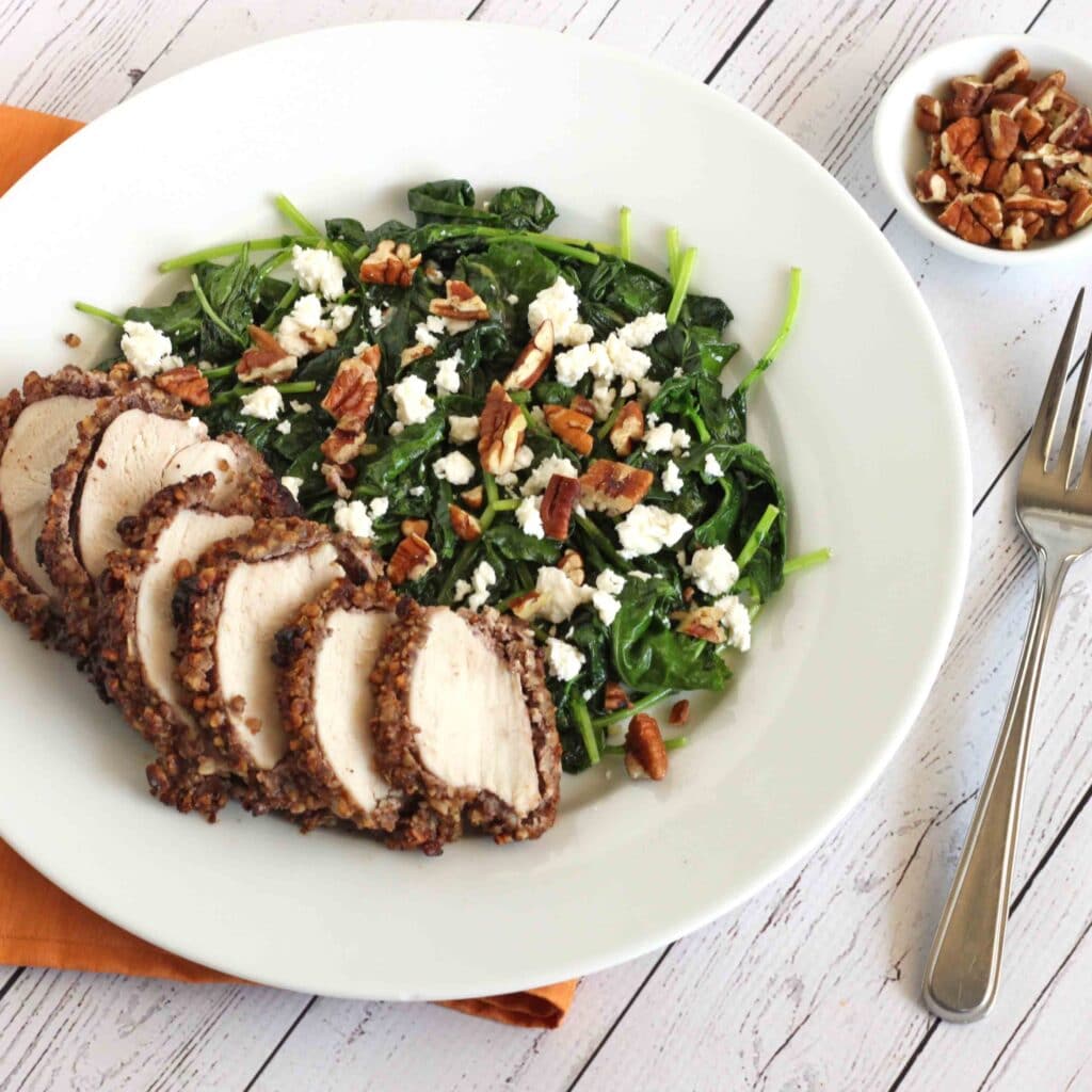 Crunchy Pecan Chicken with Sautéed Ginger Kale by @jesselwellness