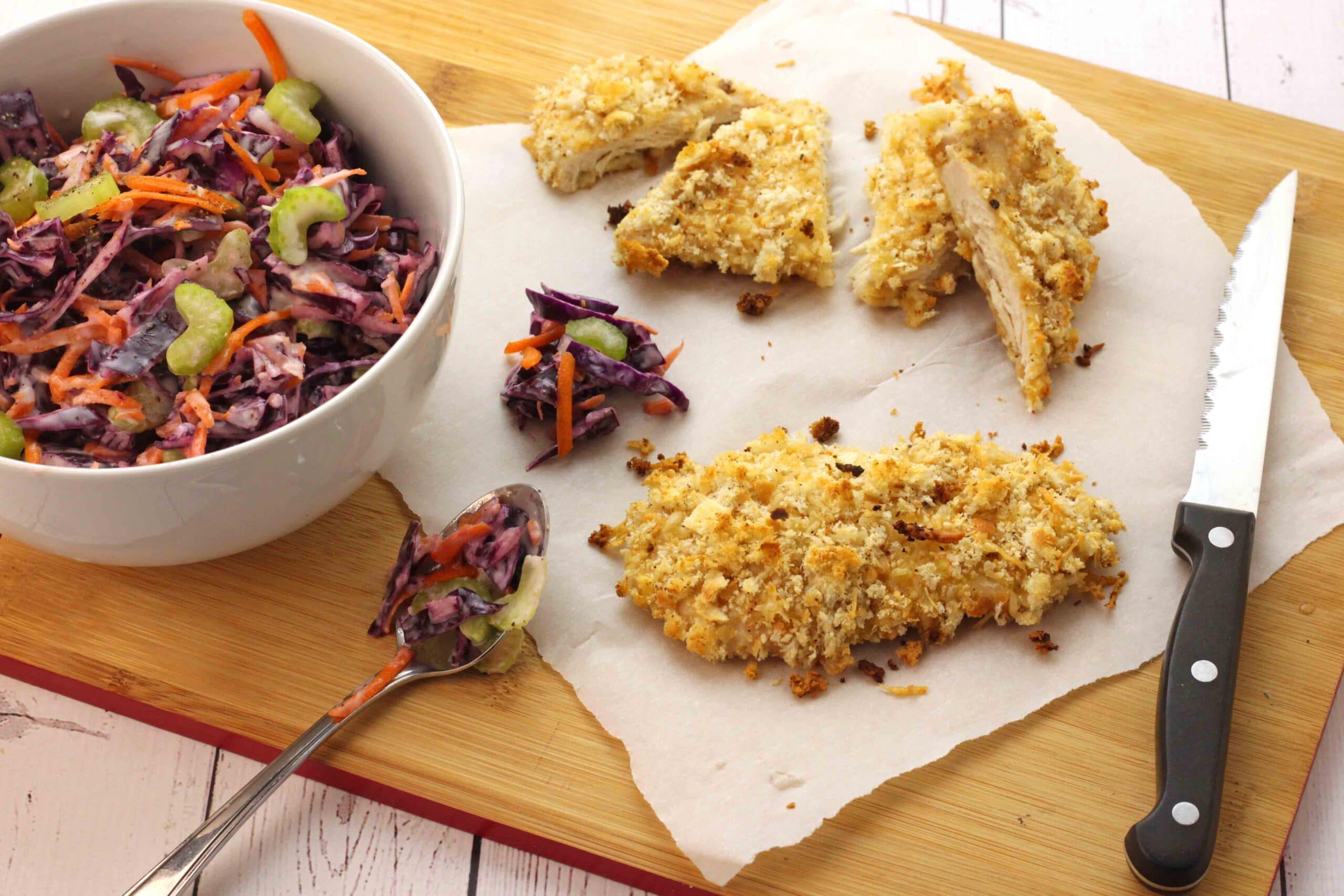 Crispy Baked Chicken and Purple Slaw by Jesse Lane Lee