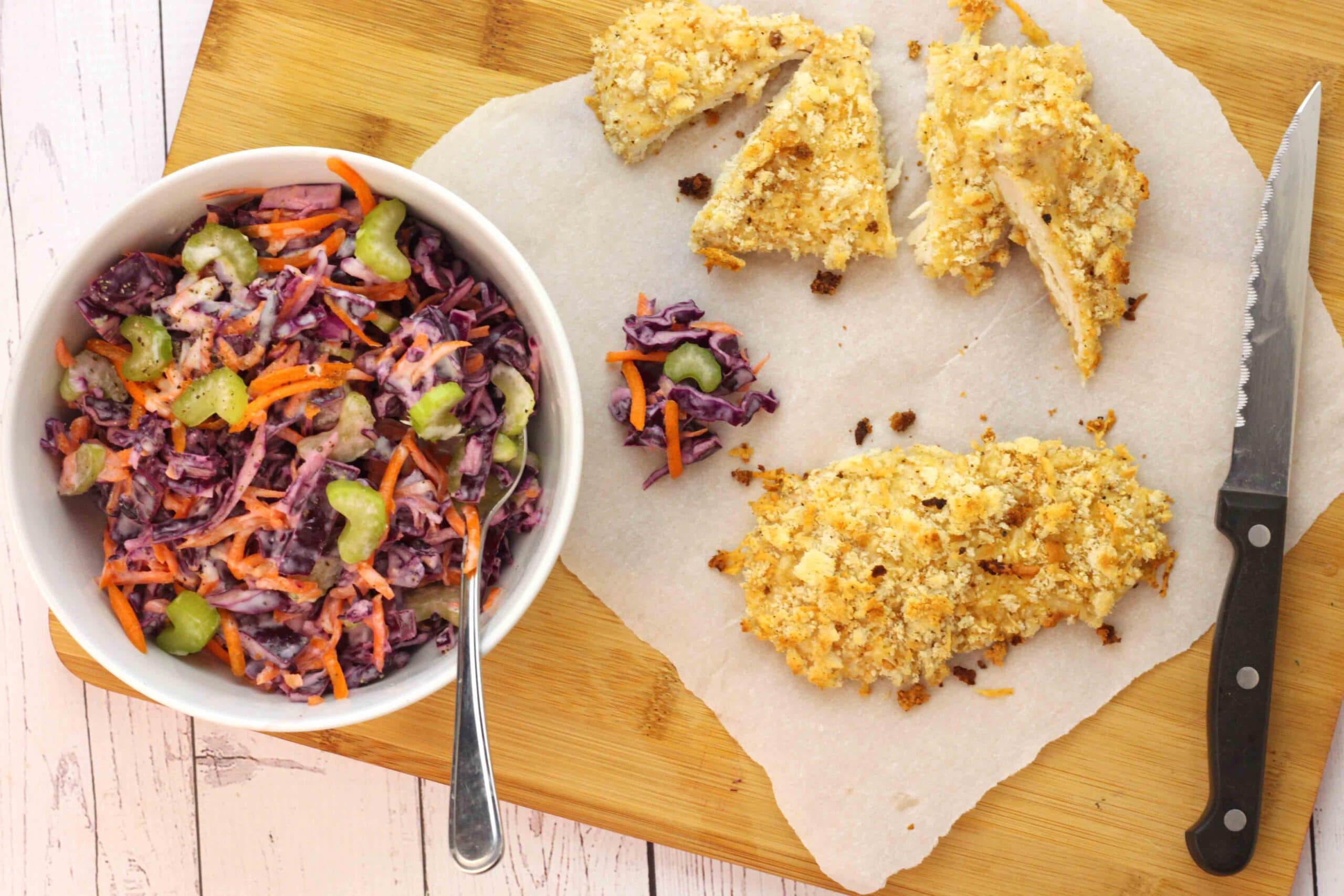 Crispy Baked Chicken and Purple Slaw by Jesse Lane Wellness