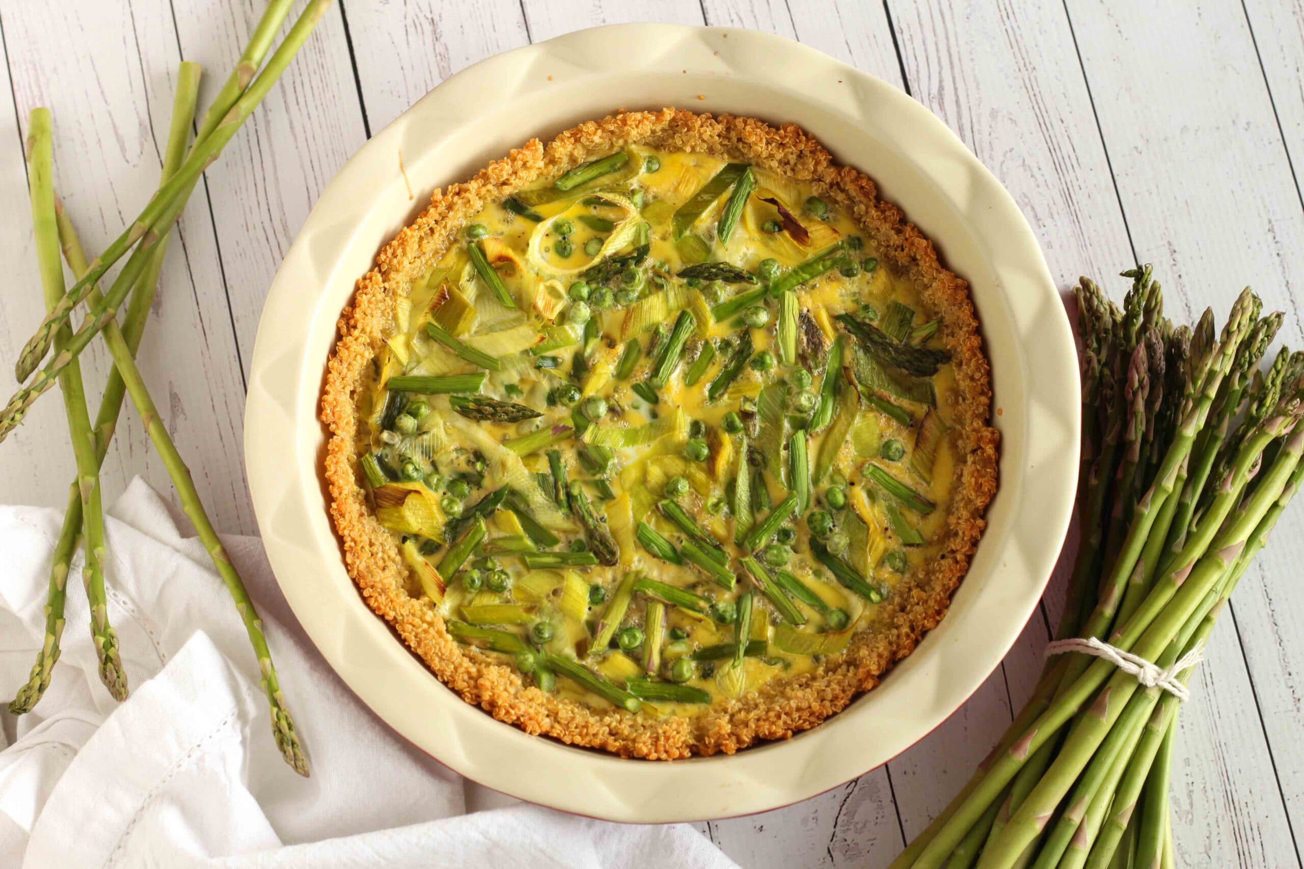 Gluten-free Asparagus Leek Quiche with Quinoa Crust Recipe by Jesse Lane Lee