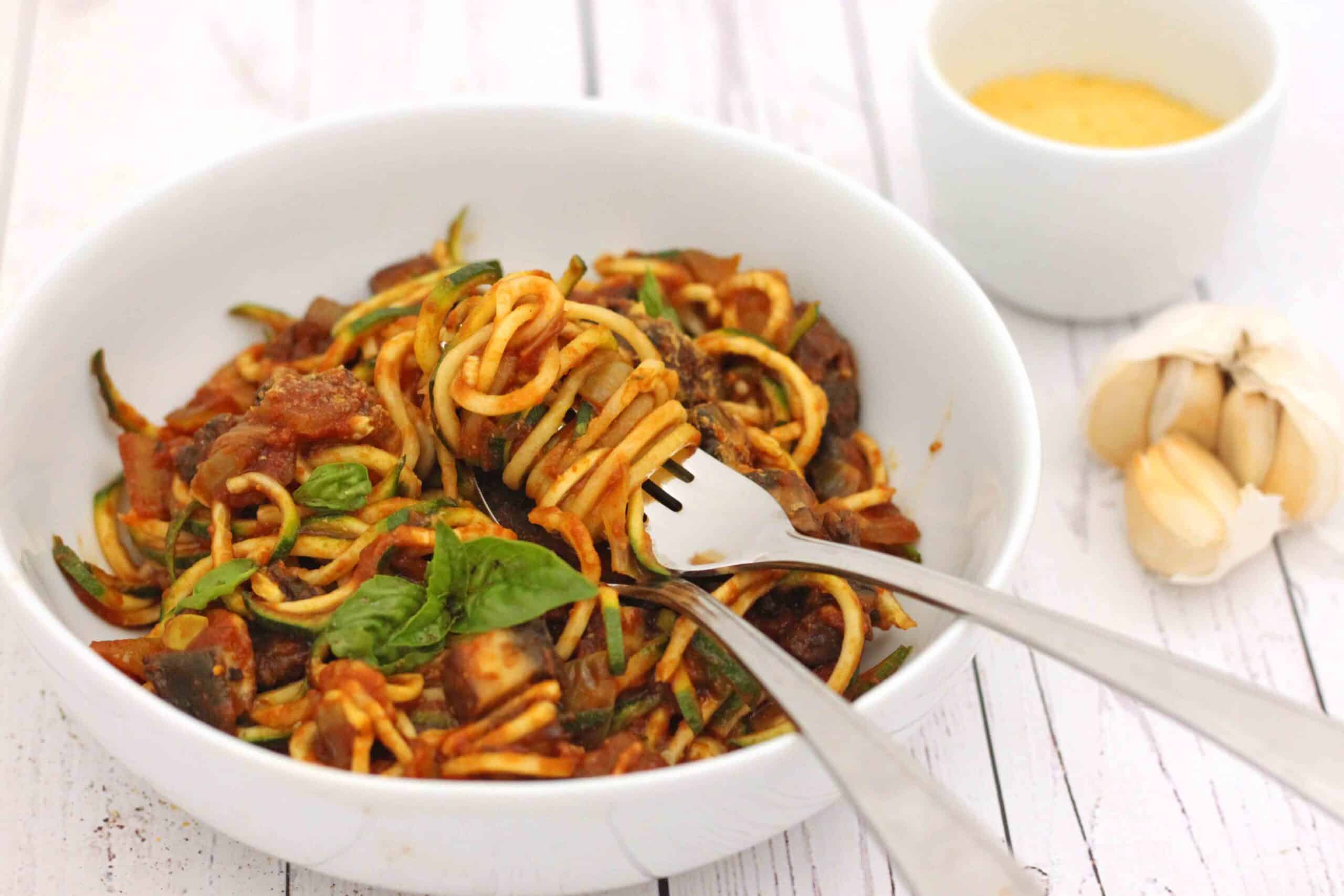 Zucchini Pasta with Tomato and Mushroom Sauce Recipe by Jesse Lane Lee