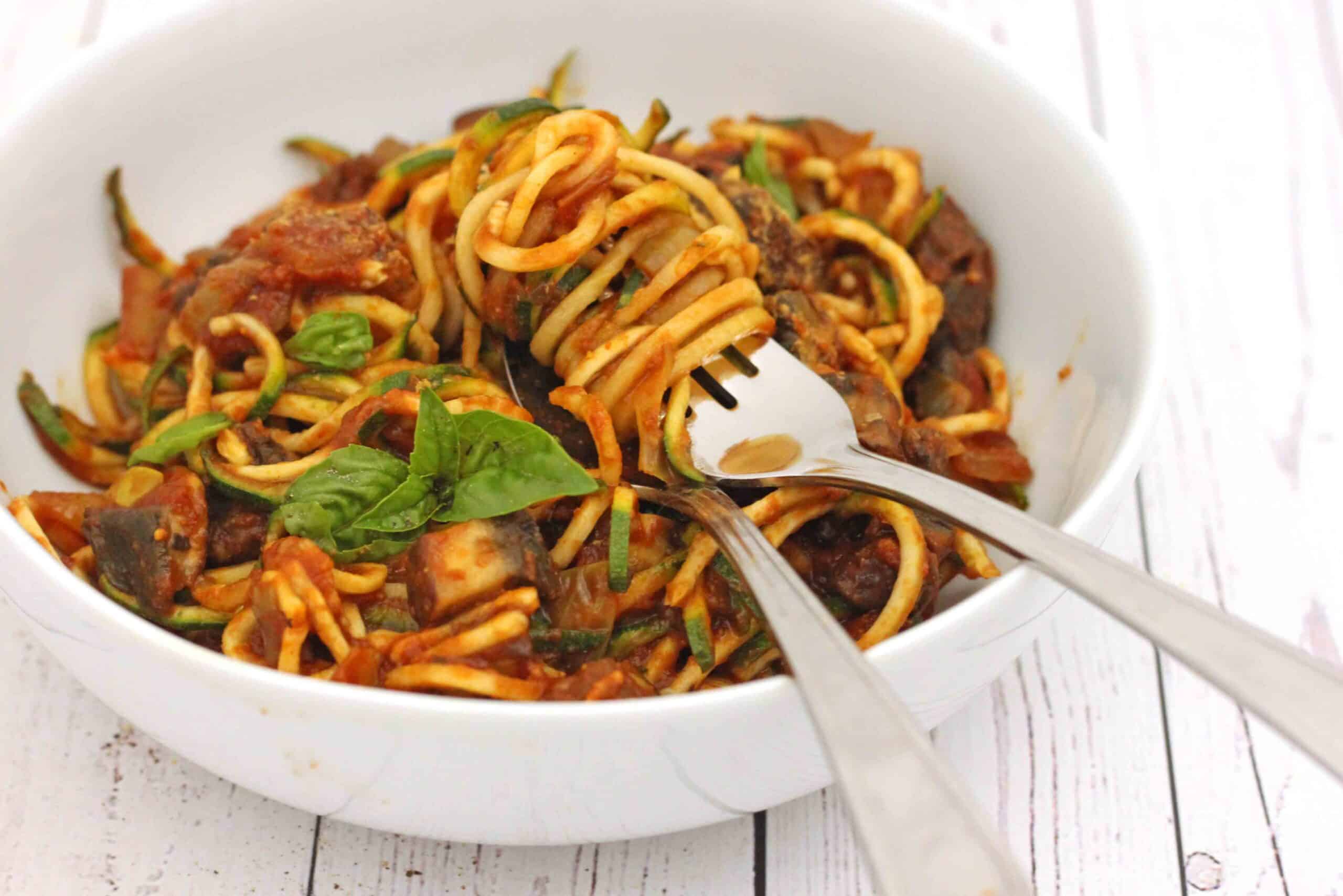 Zucchini Pasta with Tomato and Mushroom Sauce Recipe by Jesse Lane Wellness