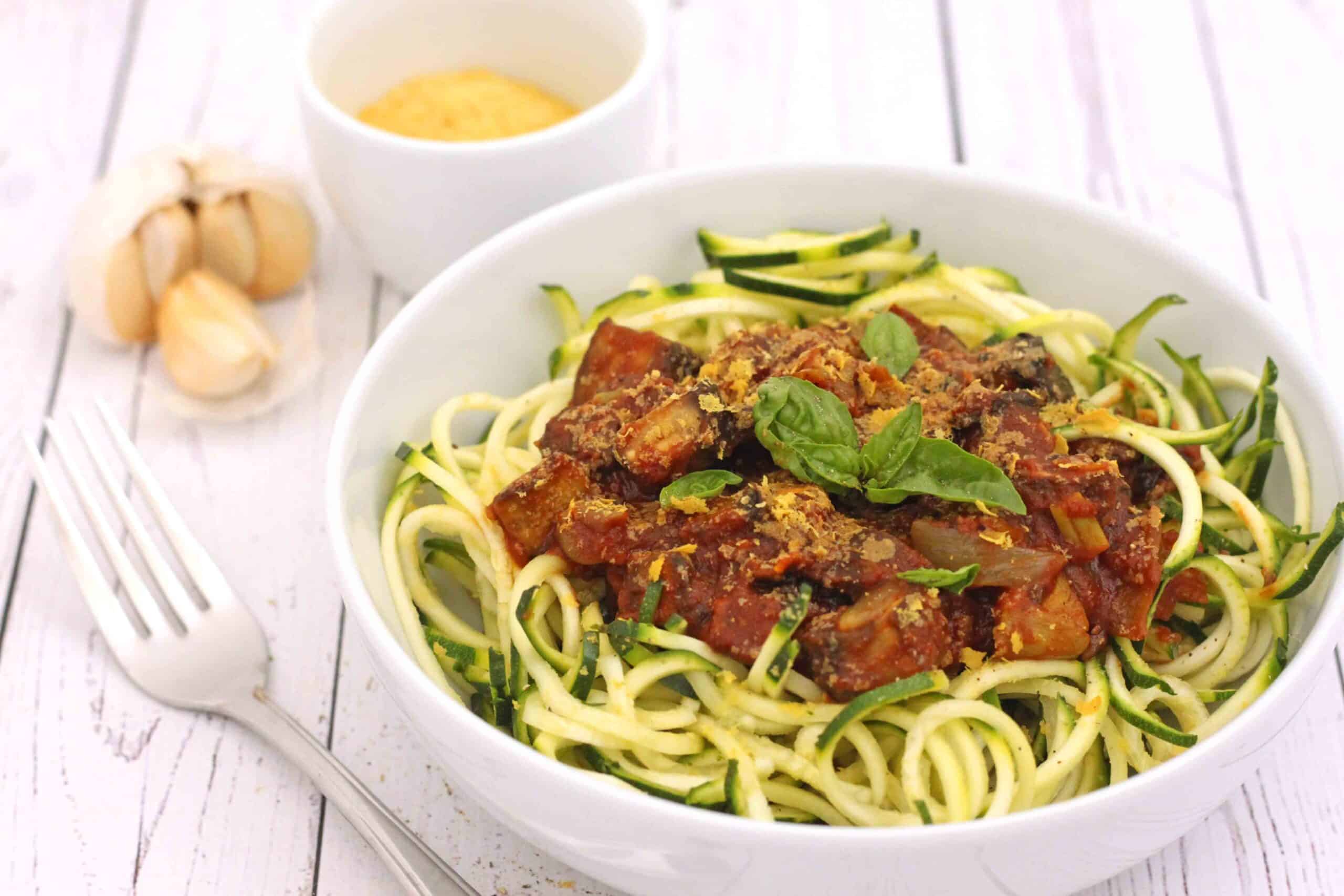 Zucchini Pasta with Tomato and Mushroom Sauce by Jesse Lane Wellness