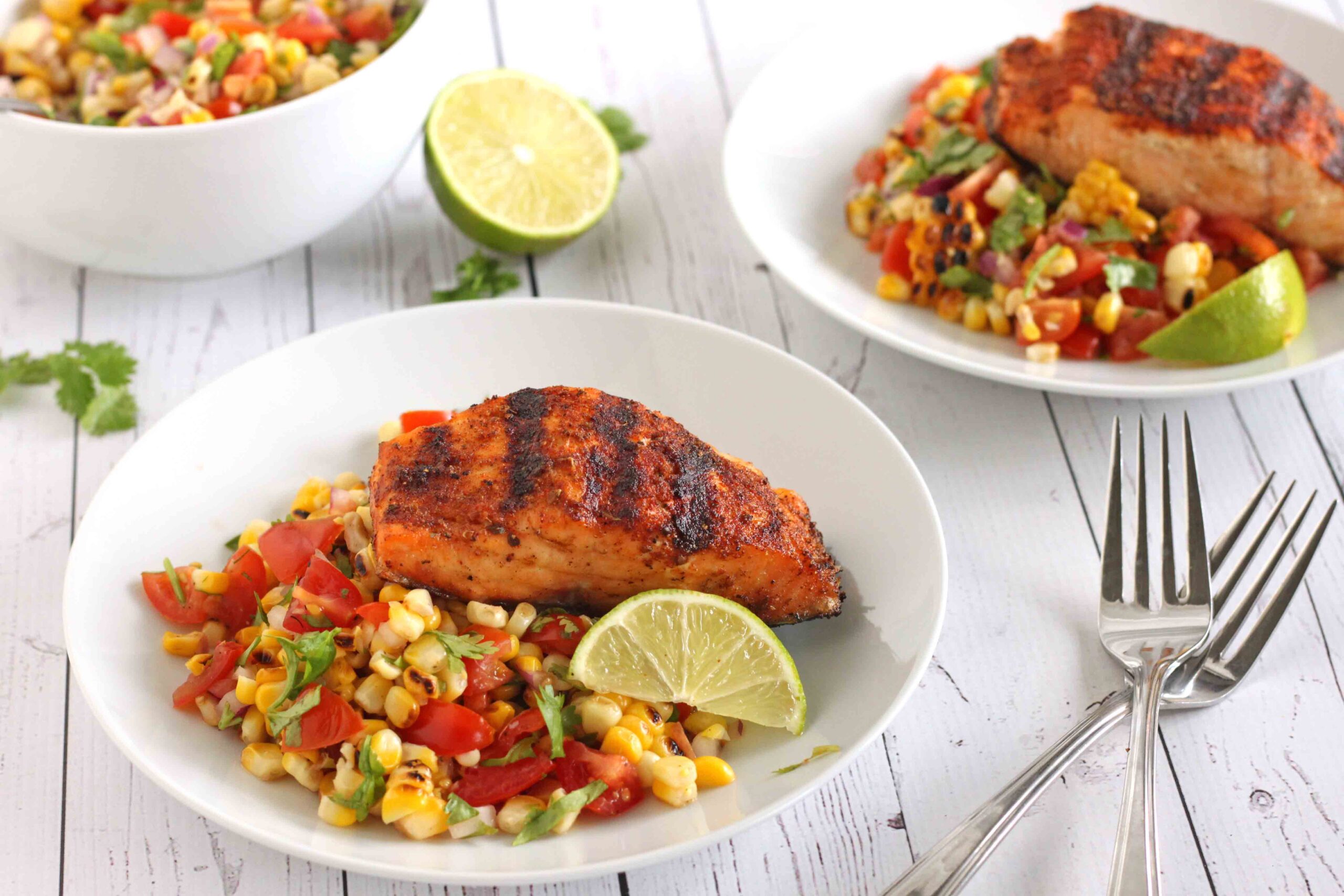 BBQ Salmon with Grilled Corn Salsa by Jesse Lane Lee