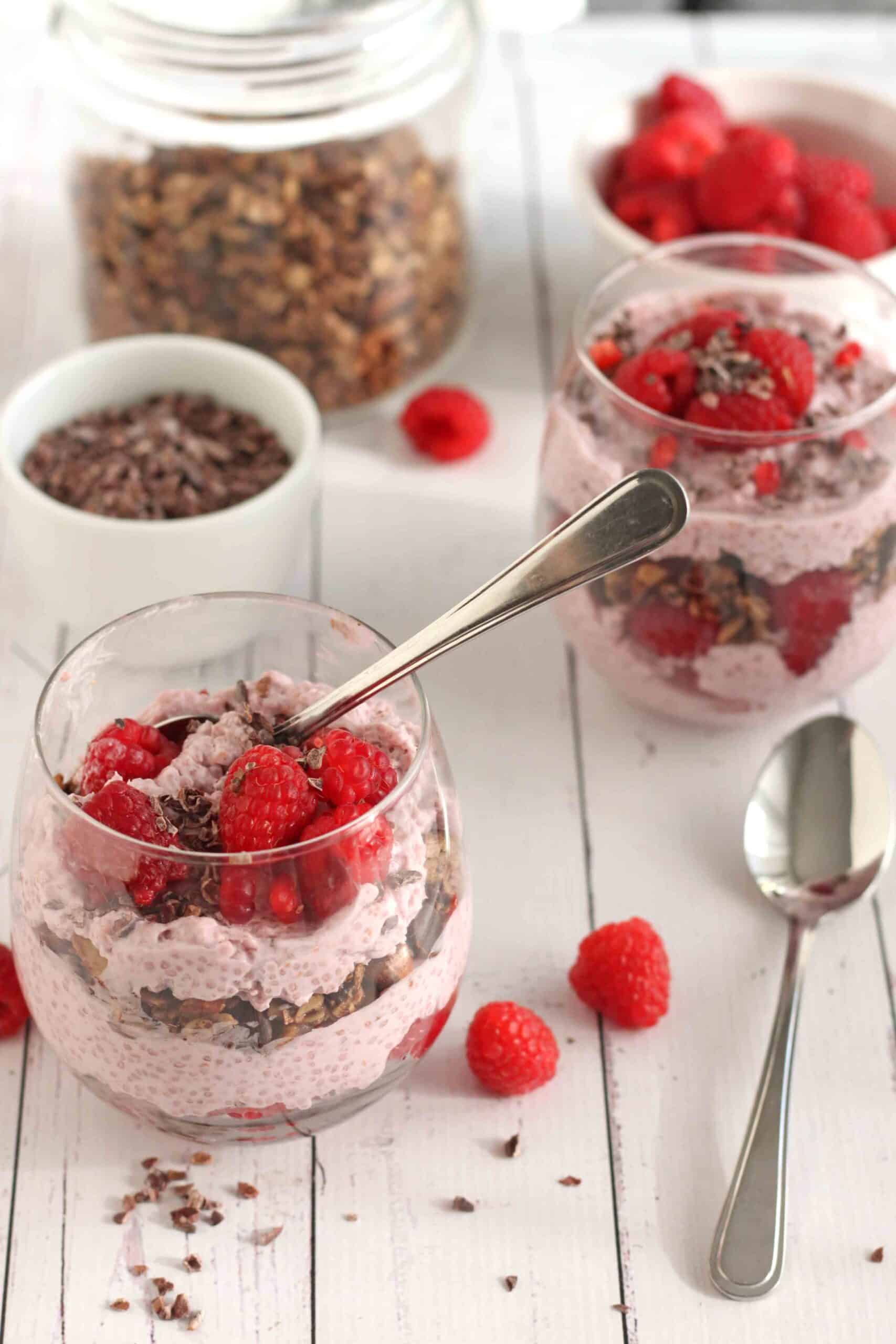 Raspberry Chocolate Chia Pudding Recipe by @jesselwellness